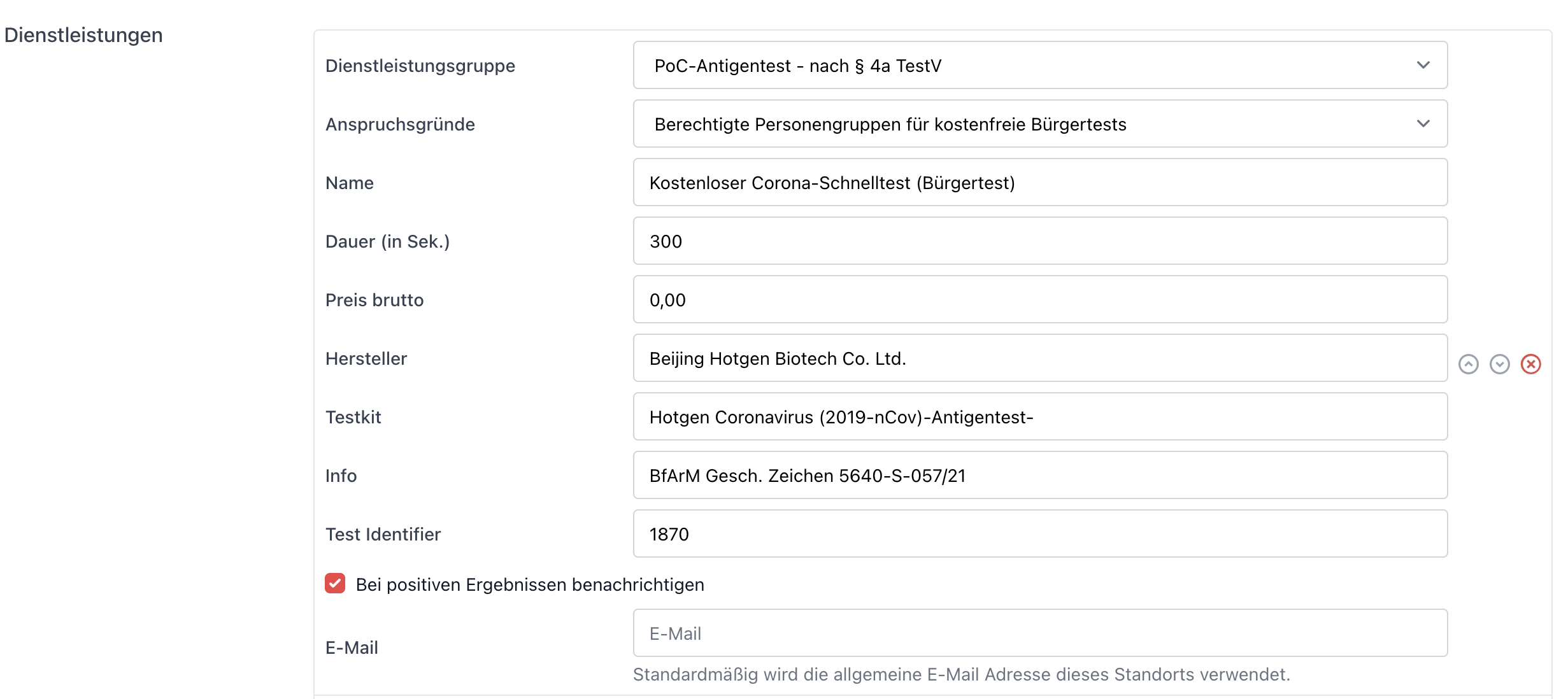 Standorteinstellungen PoC-Test-nach§4a TestV